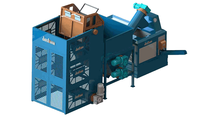 金属屑提升翻转集中供料压饼方案